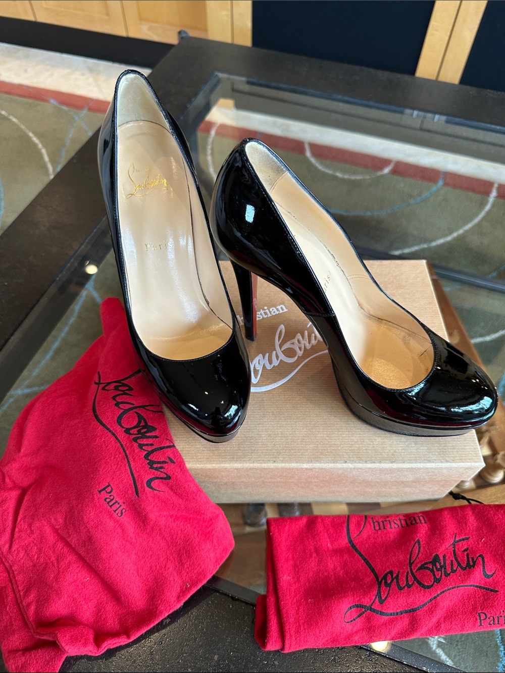 Christian Louboutin Black Patent Platform Stiletto Pumps